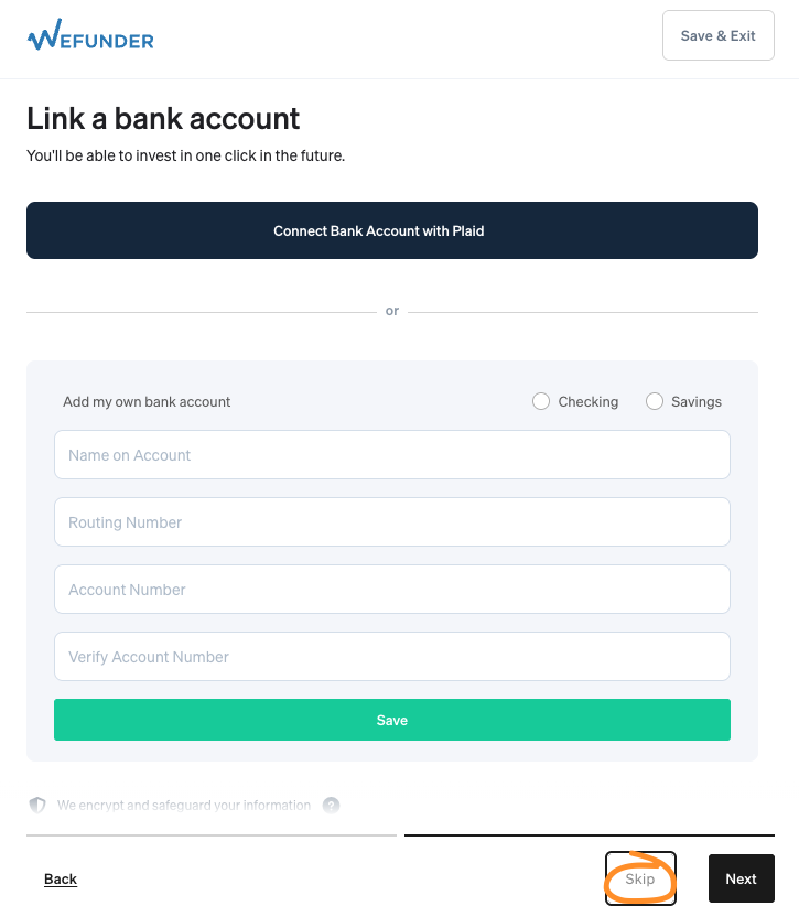 Optionally Link Bank Account